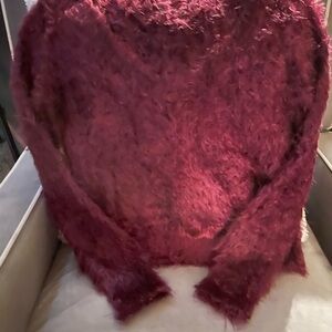GUESS Women's Fuzzy Burgundy Sweater